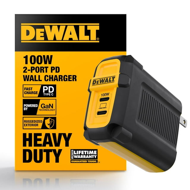 DEWALT 100W USB C Charger Block(GAN), Cargador de Pared Compacto rápido de 2 Puertos para MacBook Pr