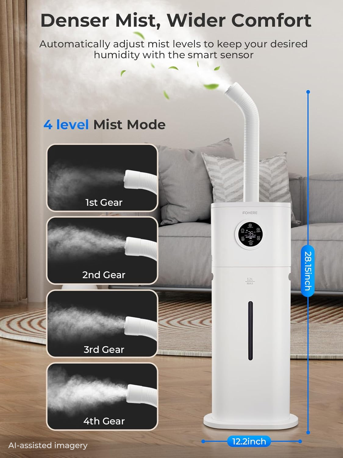 FOHERE 12L Whole House Humidifier with Smart Control photo 5