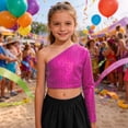thumbnail image 2 of Girls Off Shoulder Long Sleeve Top with Polka Print and Cropped Shirt Casual Party Glitter Tee Shirts for Teens, 2 of 4
