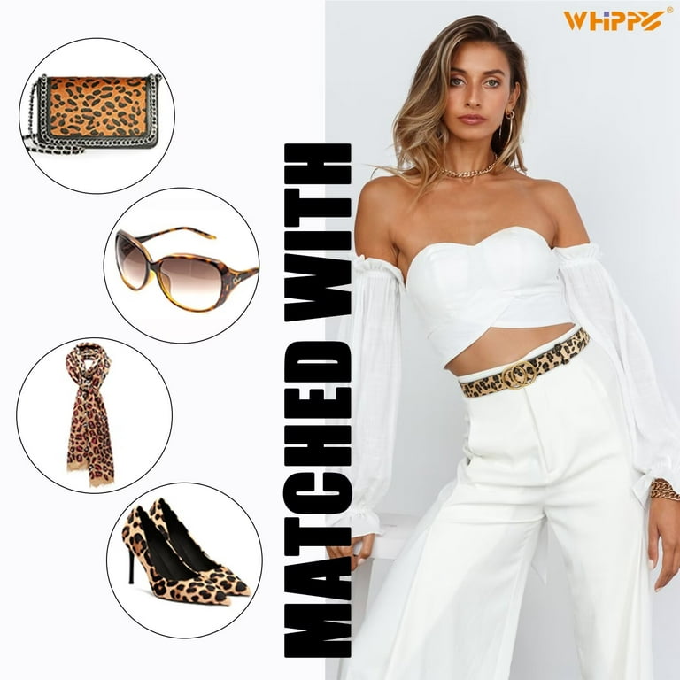 Whippy Women's Leather Belt With Double Ring Buckle, Leopard photo 3
