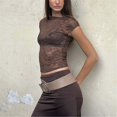 thumbnail image 7 of Endives Mesh Short Sleeve Tops for Women Slim Fit Crop Tops Shirt See Through Lace Going Out Top Club Wear T Shirts for Women L, 7 of 7