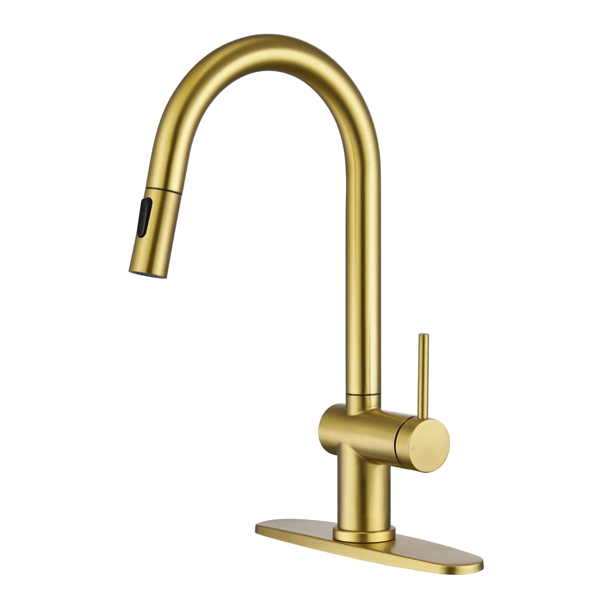 Brushed Gold Kitchen Faucet with Pull Down Sprayer, Modern Gold Kitchen