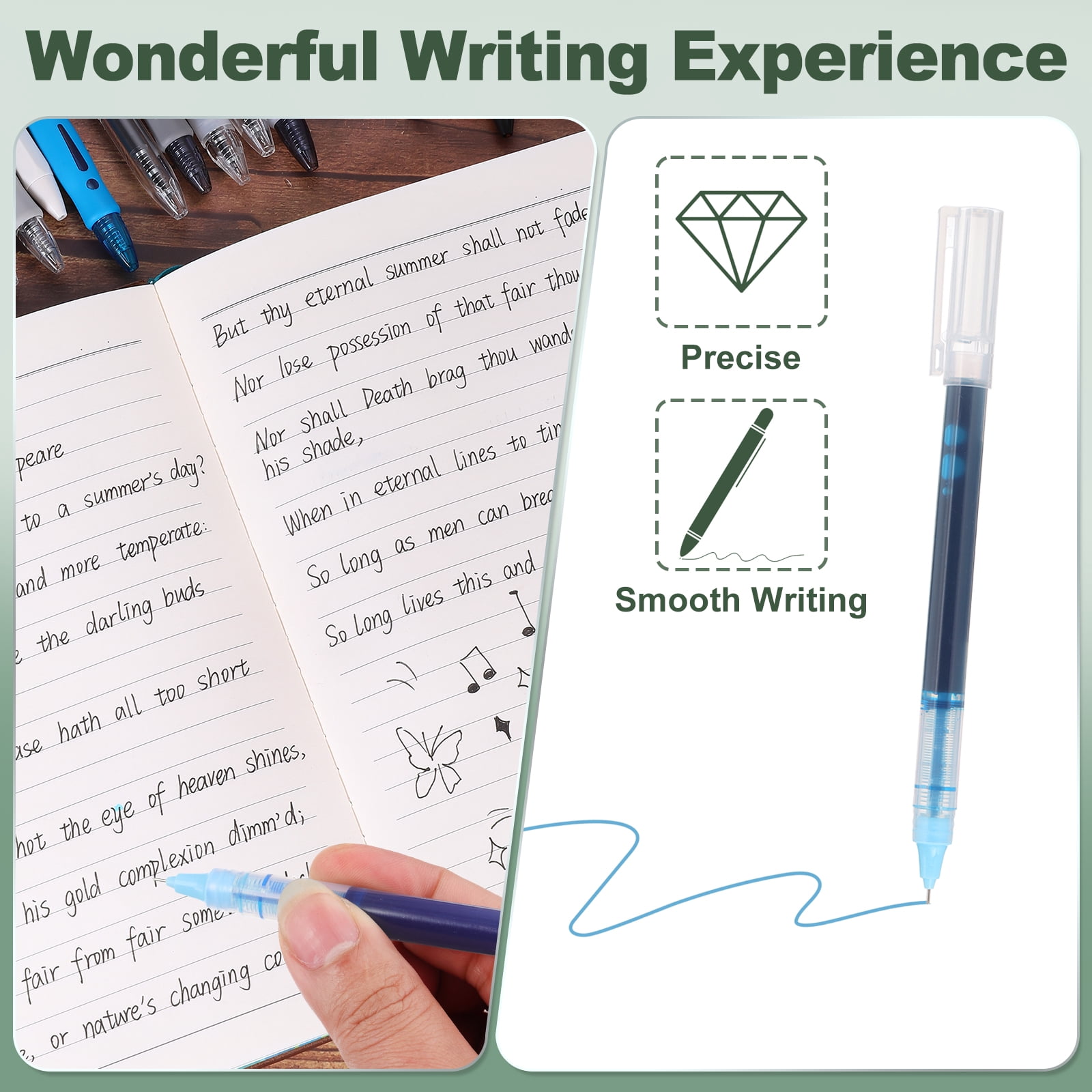 Uxcell Gel Pen Medium Point 0.5mm, 24 Pack Quick Dry Smooth Gel Ink Rollerball Pen for Home Office Writing Note Taking Journaling Business, Sky Blue