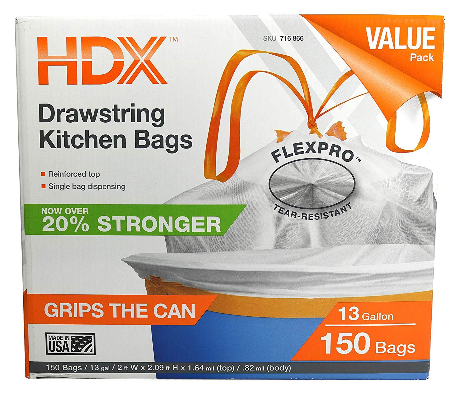 HDX FlexPro 13 Gallon Reinforced Top Drawstring Kitchen Trash Bags