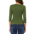 thumbnail image 3 of Allegra K Women's Button Decor V Neck 3/4 Sleeve Solid Knitted Ruched Blouse, 3 of 5