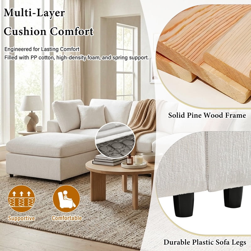 6-Seater Oversized Sectional Sofa, Upholstered Indoor Couch with Solid Wood Frame, Modular Sofa Set with 2 Movable Ottomans
