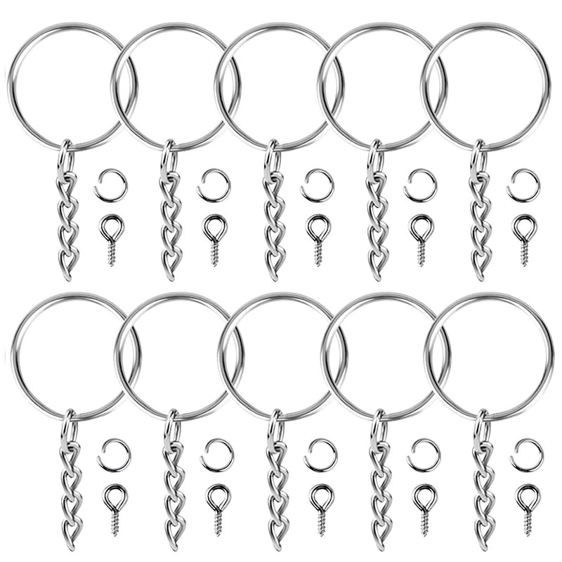 100Pcs Keychain Rings Jewelry With Chain And 100 Pcs Screw Eye Pins Bulk ForR2K7 