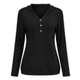 thumbnail image 5 of Womens Long Sleeve V Neck Henley Shirts Hooded Pullover with Thumb Holes, Summer Casual Athletic Running Hiking Tops Quick Dry Workout Clothes with Kangaroo Pocket, 5 of 8