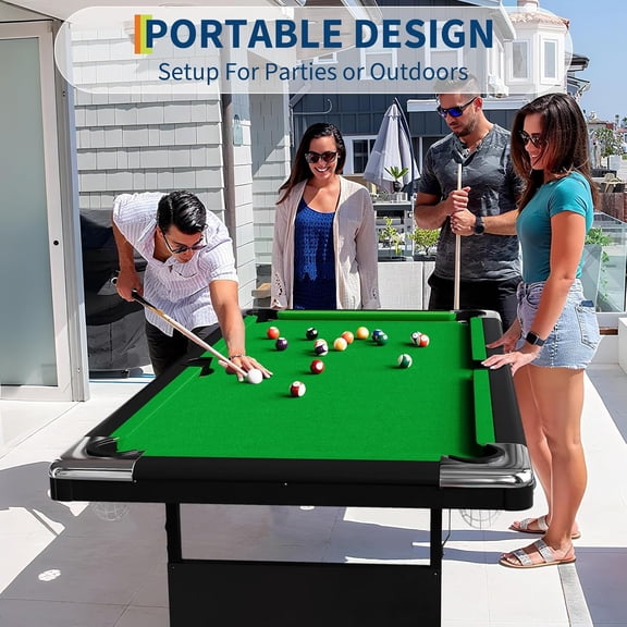 Geetinfly 3 in 1 Foldable Pool Table,7FT Portable Billiard Table for Adults,Indoor Pool Arcade Game Table with Cues Balls Triangle Chalks,for Family Game Room,Green