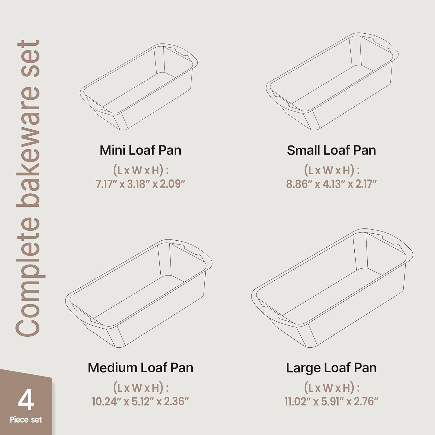 Nonstick Loaf Pan Set pack of 4, 7" to 11" Large Baking Bread Pan, Oven Safe Up to 450°F, Space Saving Stackable Design, Stain Resistant, Gray Marble