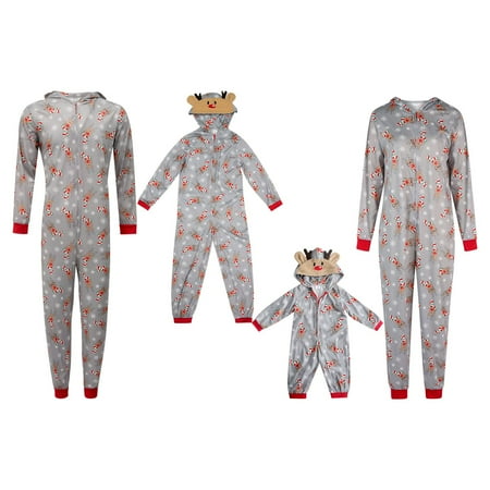 

wsevypo Family Matching Christmas Pajamas Set Cartoon Deer Hooded Long Sleeve One Piece Sleepwear Christmas Zipper Jumpsuit