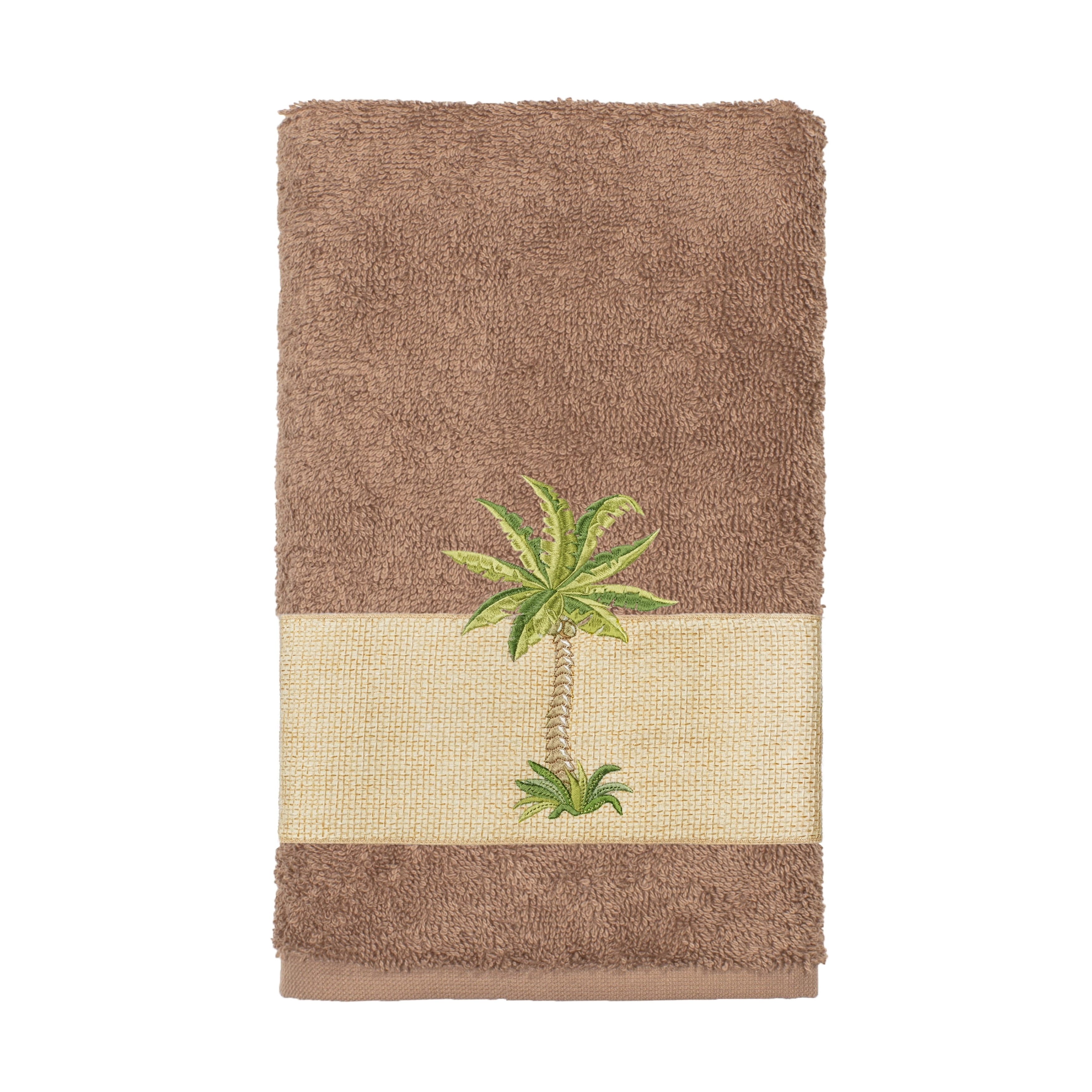 Authentic Hotel and Spa  Turkish Cotton Palm Tree Embroidered Latte Brown Hand Towel