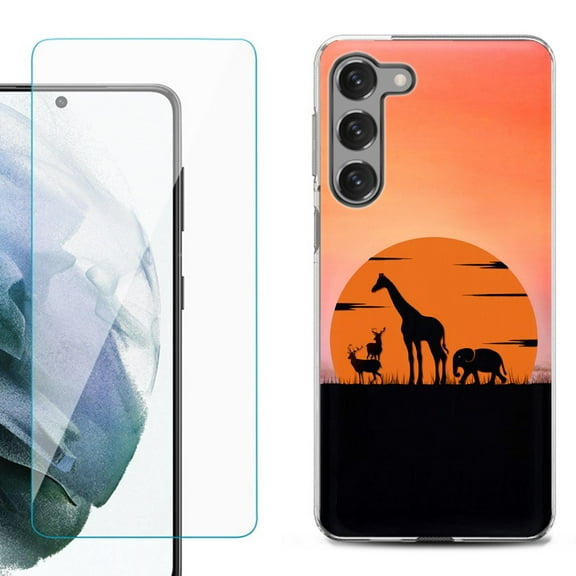 Shockproof Fashion Phone Case for Samsung Galaxy S23  / S23 Plus 5G, with Tempered Glass Screen Protector, by OneToughShield ® - Sunset Safari