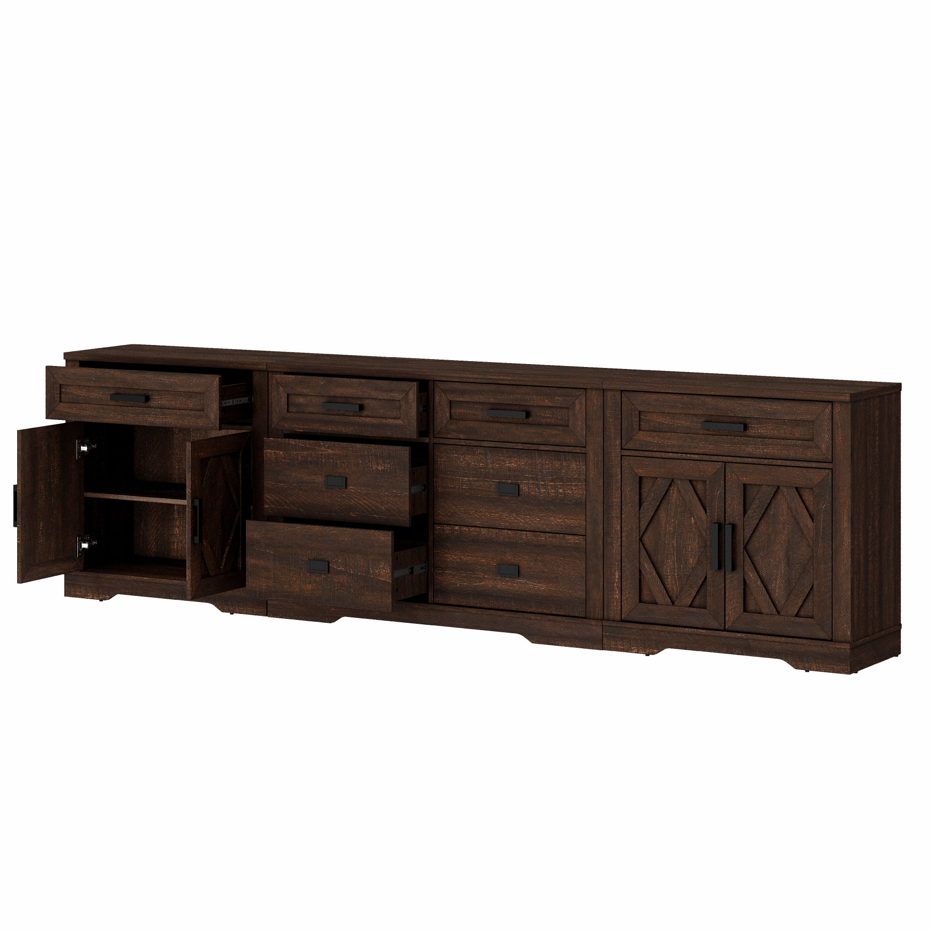 WAMPAT 110"W Large TV Stand,3-in-1 Farmhouse Entertainment Center with Storage Barn Door Cabinet,TV Console Table With Media Cabinet and Drawers for Living Room,Bedroom,Rustic Brown