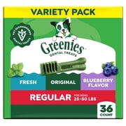 Greenies Adult Natural Dental Dog Treats 3 Flavors, Regular Size, (3) 12 oz Packs (36 Count)