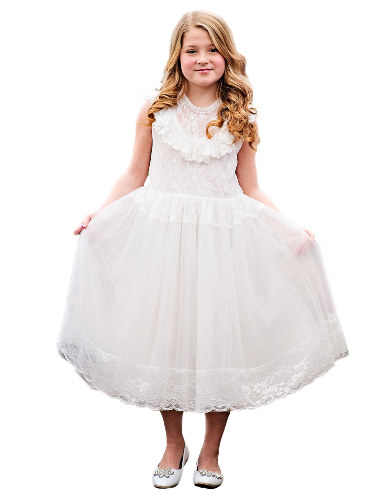 Just Couture Little Girls White Floral Melanie Midi Flower Girl