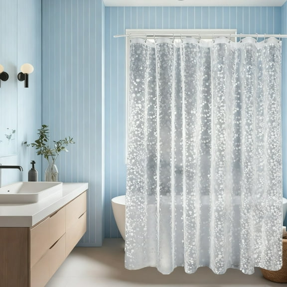 Waterproof Shower Curtain Liner PEVA Clear Shower Liner, 72”x72” Plastic Shower Curtain with Magnets for Bathroom, 3D Pebble Pattern, 12 Hooks, Mold & Mildew Resistant