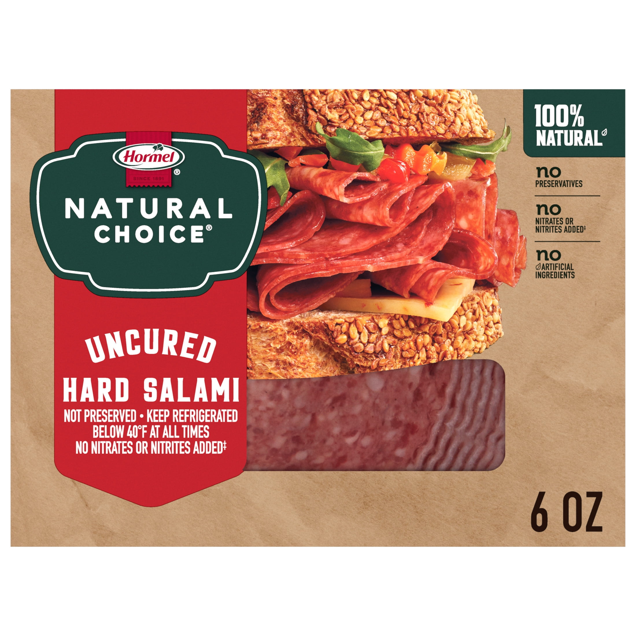 Hormel Natural Choice Uncured Hard Salami Deli Lunchmeat, 6 oz Plastic Package