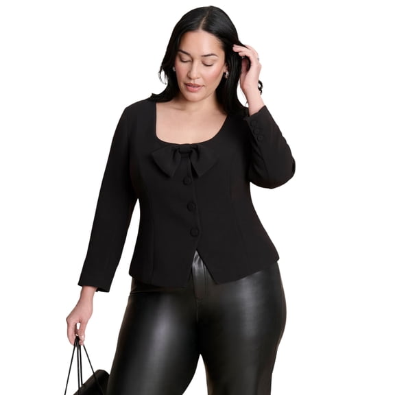 ELOQUII Women's Plus Size Scoop Neck Jacket With Bow