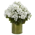 thumbnail image 1 of Nearly Natural 8179-WH Geranium Artificial Plant in Metal Planter - White, 1 of 1
