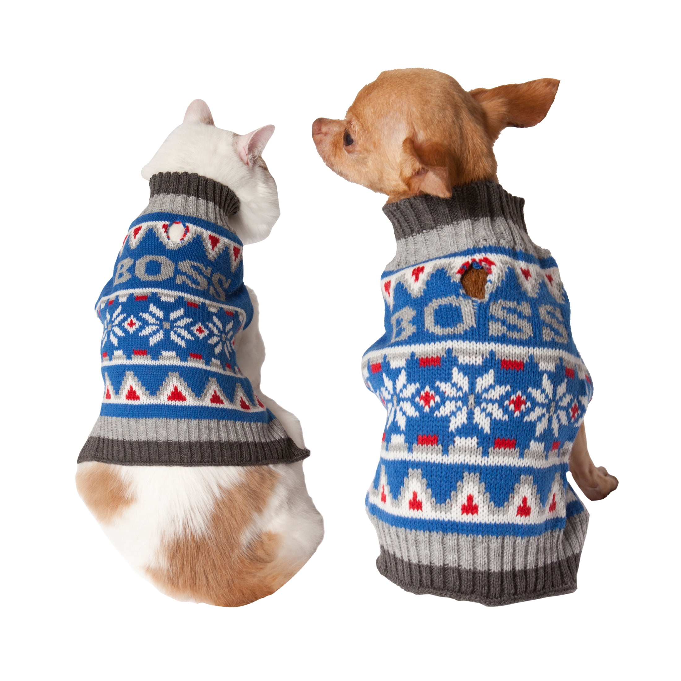 Vibrant Life Holiday Blue Boss Fair Isle Dog Sweater and Cat Sweater