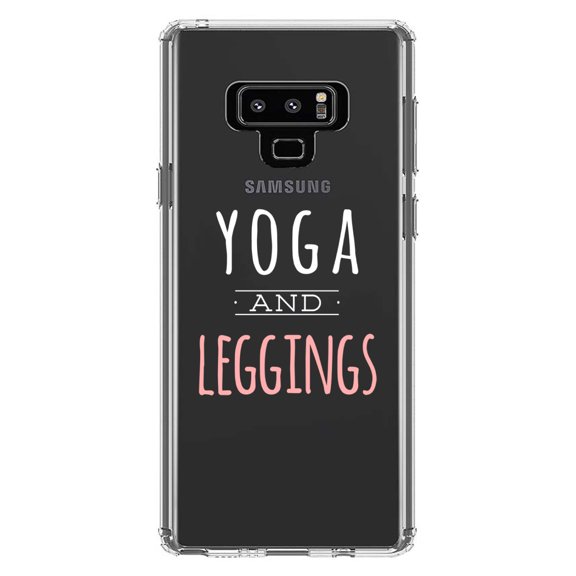 DistinctInk Clear Shockproof Hybrid Case for Samsung Galaxy Note 9 - TPU Bumper Acrylic Back Tempered Glass Screen Protector - Yoga and Leggings