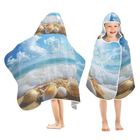 BZSMCE Towels Kids Hooded Beach Towel Seashells on Sandy Beach Pool Bath Towel Soft