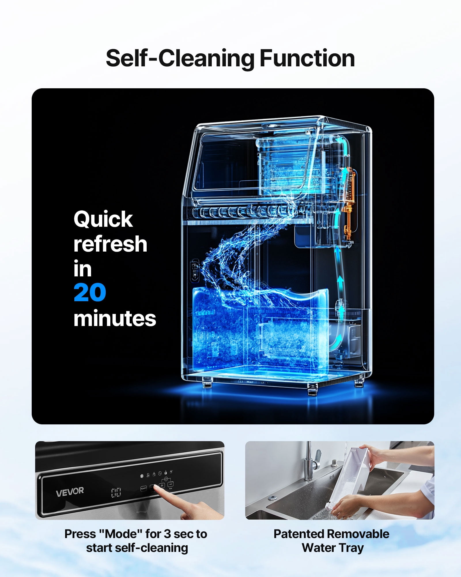 VEVOR Commercial Ice Maker Machine, 130Lbs/24H with 33Lbs Storage, 45 Cubes per Cycle, Stainless Steel Freestanding & Under Counter Ice Maker with LED Display & Self-Cleaning
