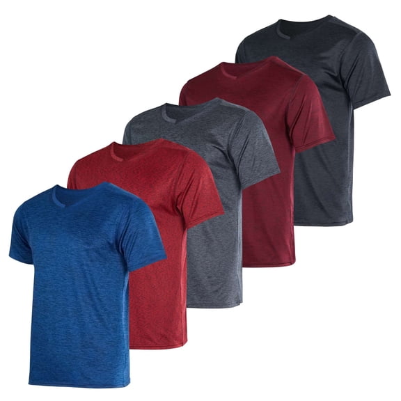 Real Essentials 5 Pack: Men’s V-Neck Dry-Fit Moisture Wicking Active Athletic Tech Performance T-Shirt