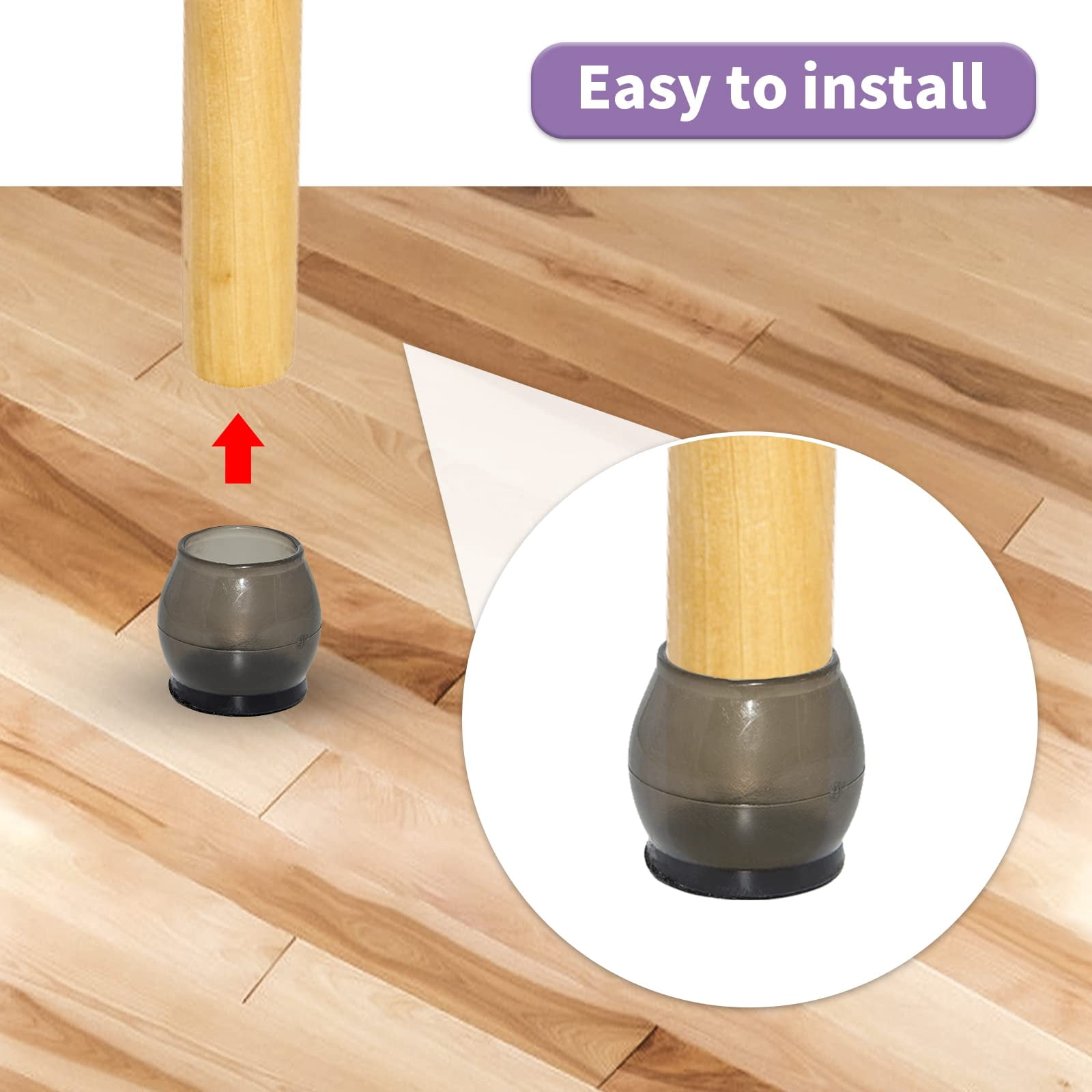 Flyshop 4pcs TPR Rubber Chair Leg Caps for Hardwood Floor, Round Chair Leg Floor Protectors with Felt Pads, Black, Small Size 20 to 30 mm, 13/16" to 1-3/16"