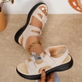thumbnail image 4 of Women's Platform Wedge Sandals with Adjustable Hook and Loop Fasteners Orthopedic Comfort Flex Sandals for Wide Feet Casual Summer Beach Walking Shoes,Beige 38(US-7), 4 of 5
