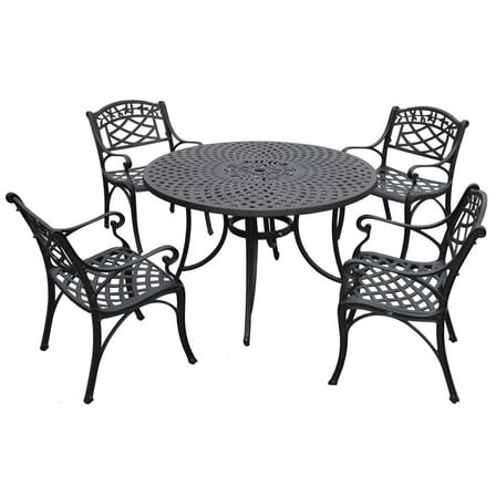 Outdoor Dining Set 5pc Patio Table & Armchairs - Black Cast Aluminum Furniture Set