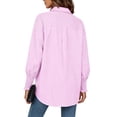 thumbnail image 4 of Women's Long Sleeve Button Down Shirts, Women's Striped Dressy Shirt with Ruffled Cuffs, Women's Hot Pink,Size S-3XL, 4 of 5