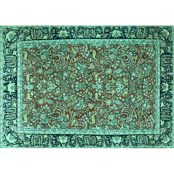 Ahgly Company Machine Washable Indoor Rectangle Persian Turquoise Blue Traditional Area Rugs, 5' x 8'