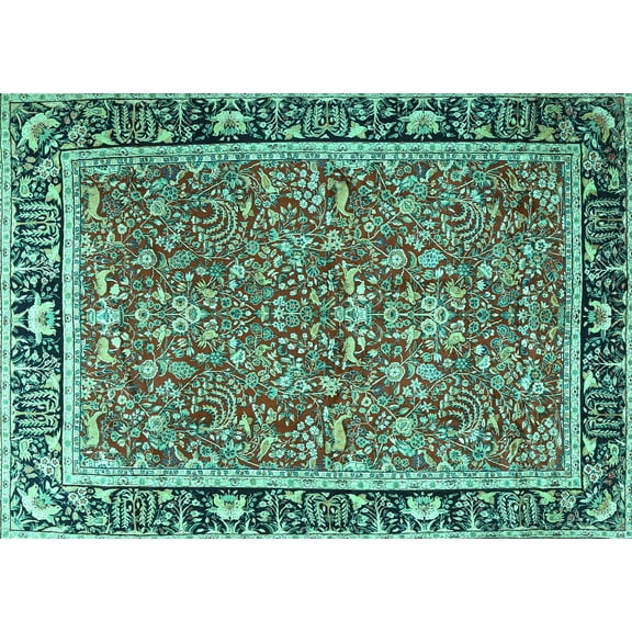 Ahgly Company Indoor Rectangle Persian Turquoise Blue Traditional Area Rugs, 5' x 7'