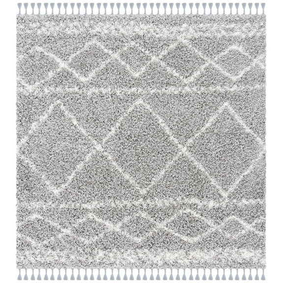 SAFAVIEH Pro Lux Marie Geometric Shag Area Rug, Grey/Ivory, 6'7" x 6'7" Square