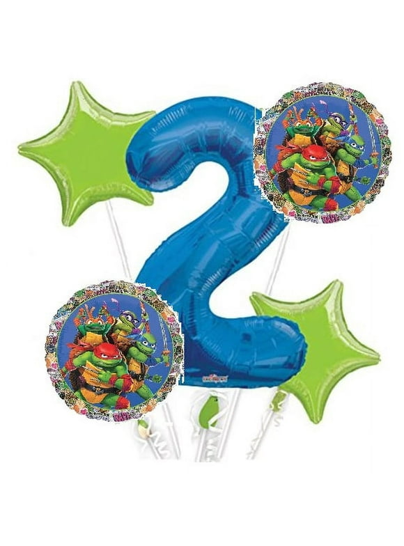 Teenage Mutant Ninja Turtles Balloon Bouquet 2nd Birthday 5 pcs - Party Supplies