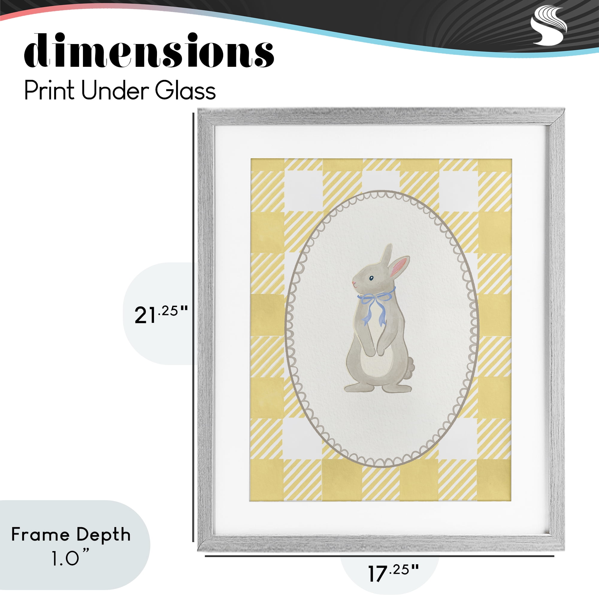 Stupell Industries Little Bunny on Yellow Gingham Gray Framed Print Under Glass, design by The Paper Curator