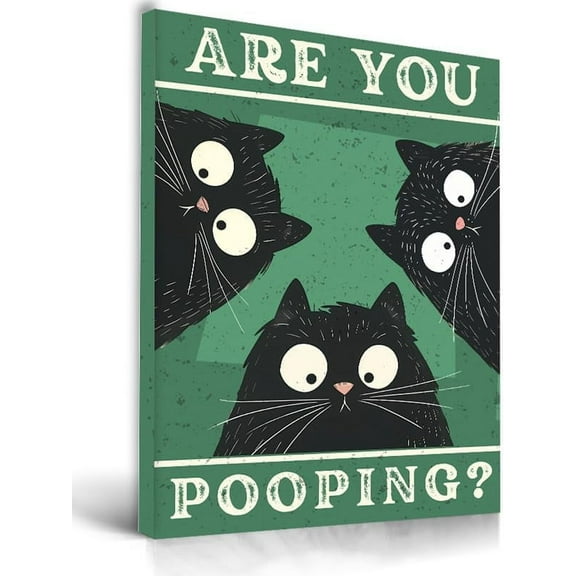 Aaheei Bathroom Wall Art Decor, Black Cat Are You Pooping Funny Wall Art, Waterproof Canvas Wall Art Animals Abstract Prints,High-end Pictures for Dormitory Kids Room 1 Pack