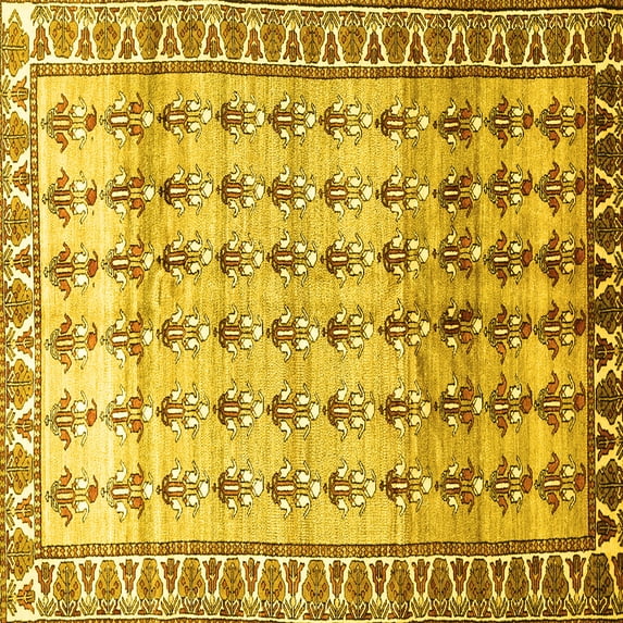 Ahgly Company Indoor Square Persian Yellow Traditional Area Rugs, 6' Square