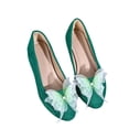 thumbnail image 2 of Women Suede Ballet Flats, Round Toe 3D Mesh Butterfly Pearl Decor Slip On Flat Shoes, Cute Casual Dress Shoes for Wedding, 2 of 8