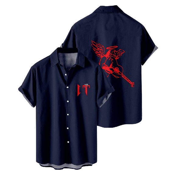 Natanael Cano Turndown Collar Shirt Flip collar T-shirt short sleeve Navy shirt