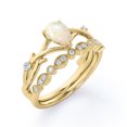 thumbnail image 4 of JeenMata Crossover - 1.25 Carat Pear Shaped Cantera Opal And Moissanite - 3 Prong - Art Deco Filigree Milgrain Wedding Ring Set - 18K Yellow Gold Plating Over Silver, 4 of 6