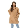 thumbnail image 2 of Xmarks Womens Oversized Sherpa Pullover Hoodie with Pockets Fuzzy Fleece Sweatshirt Coat Khaki US 6, 2 of 8
