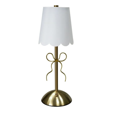 Home Decor Collection Sterling & Noble Home  Tabletop LED Touch Lamp with Scalloped White Fabric Shade and Gold Metal Bow Accent