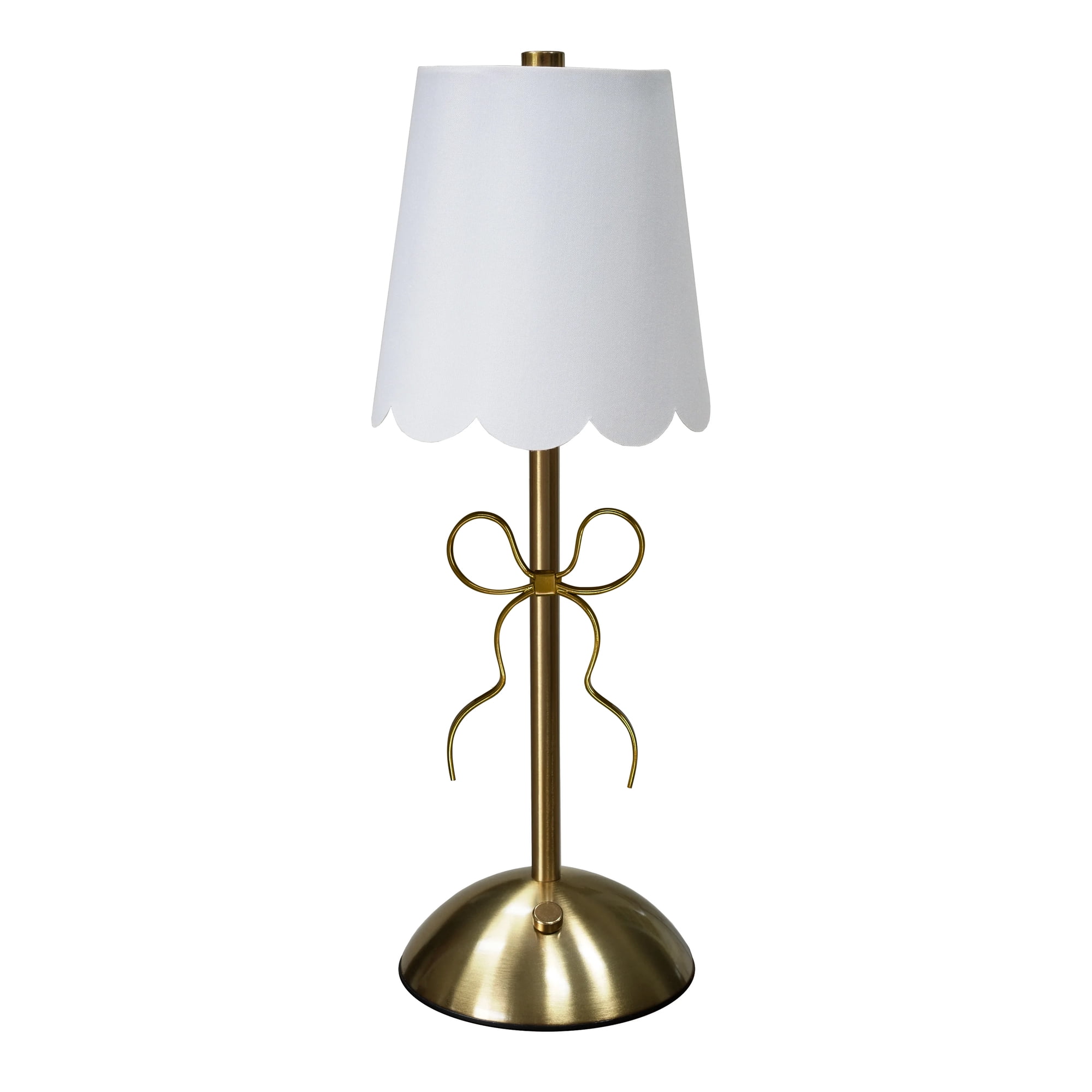 Home Decor Collection Sterling & Noble Home Tabletop LED Touch Lamp with Scalloped White Fabric Shade and Gold Metal Bow Accent