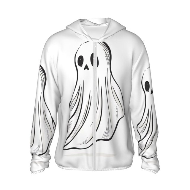 Balery Cute Ghost Simple Drawing Sudadera ligera de manga larga con capucha y protección solar UPF 50+ para hombre y mujer, ideal para pesca y running-Medium