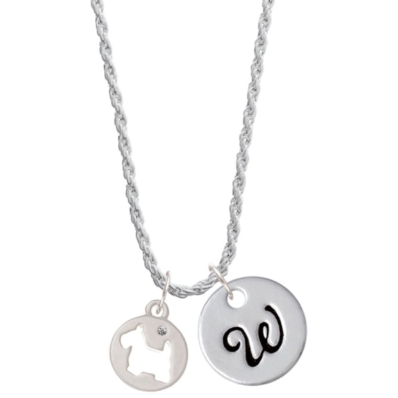 Delight Jewelry Silvertone Scottie Dog Silhouette Silvertone Script Initial Disc - W - Charm Necklace, 20"+3"
