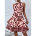 thumbnail image 6 of Women's Floral Halter Neck Summer Dress with Belt 100% Polyester Lightweight Breathable Easy Care for Warm Days, 6 of 12