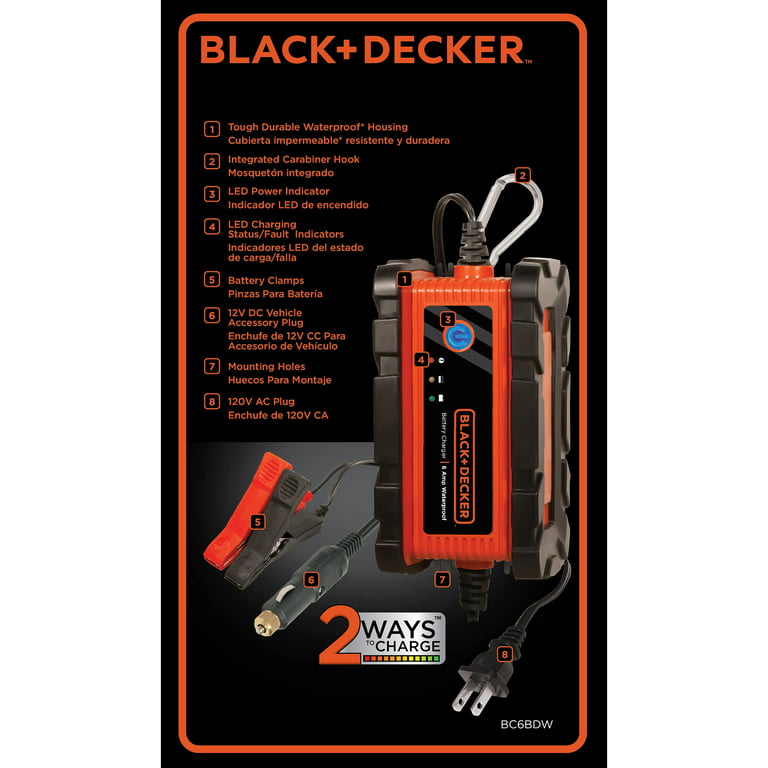 BLACK + DECKER 6-Amp Waterproof Battery Charger - Orange/Black, 1 ct -  Kroger